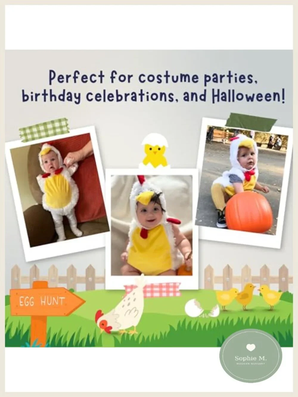 Baby Rooster Chicken Costume Plush Bodysuit with Hood Velcro Closure
